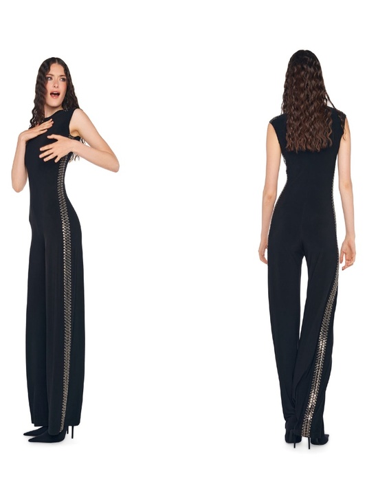 Norma Kamali Pants - Norma Kamali Gunmetal Stud Sleeveless Jumpsuit
